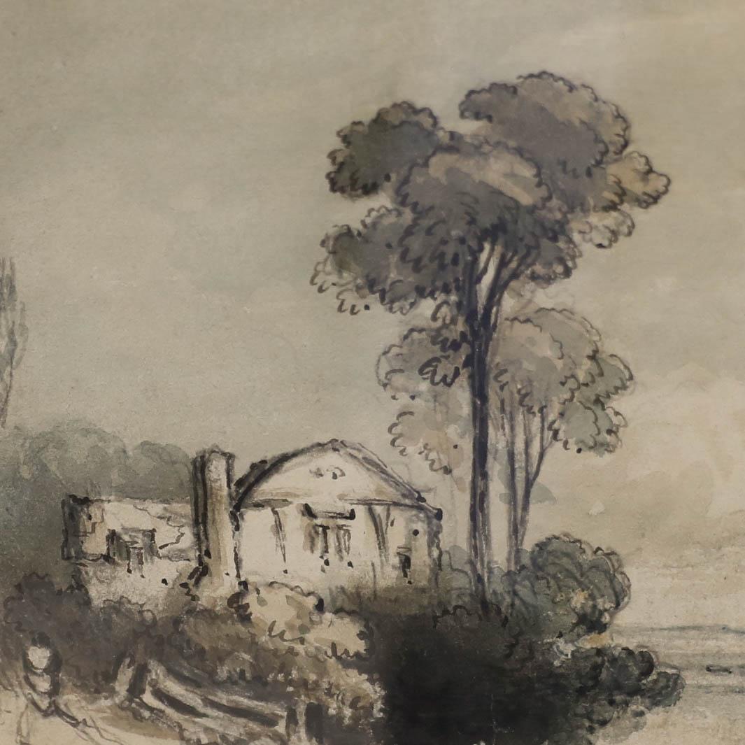 Attribué. James Robertson - Aquarelle encadrée du XIXe siècle, Une maison de campagne en vente 3