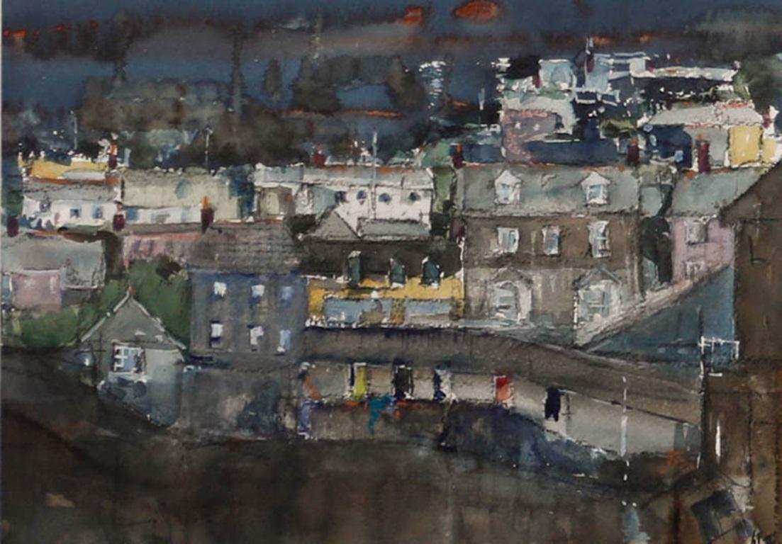 Brian Jones - Aquarelle contemporaine encadrée, Port Isaac, Cornouailles - Art de Matthew Brian Jones