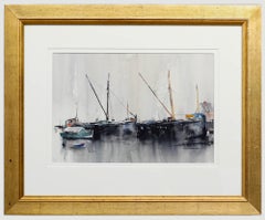 Rob Williams - Framed Contemporary Watercolour, Sailing Boats in a Harbour