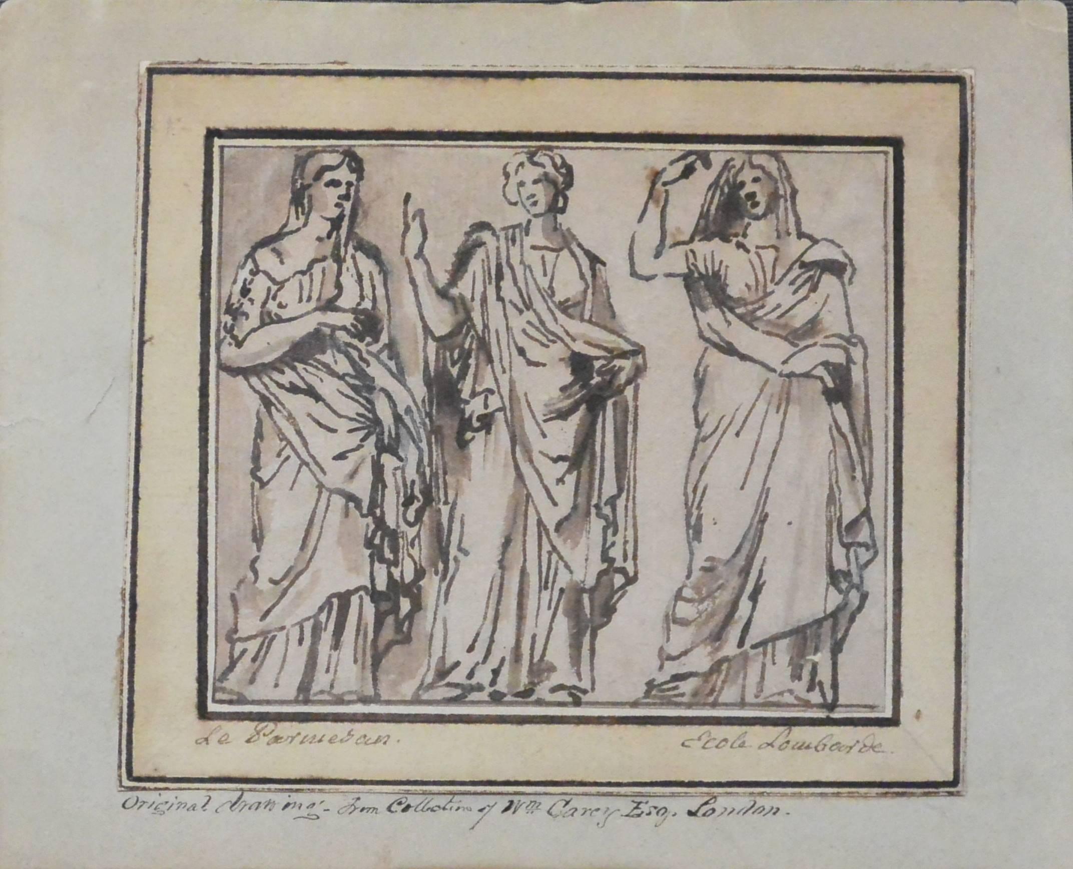 Figurale Tintenstudie von Parmigianino (Grau), Figurative Art, von (aft.) Parmigianino