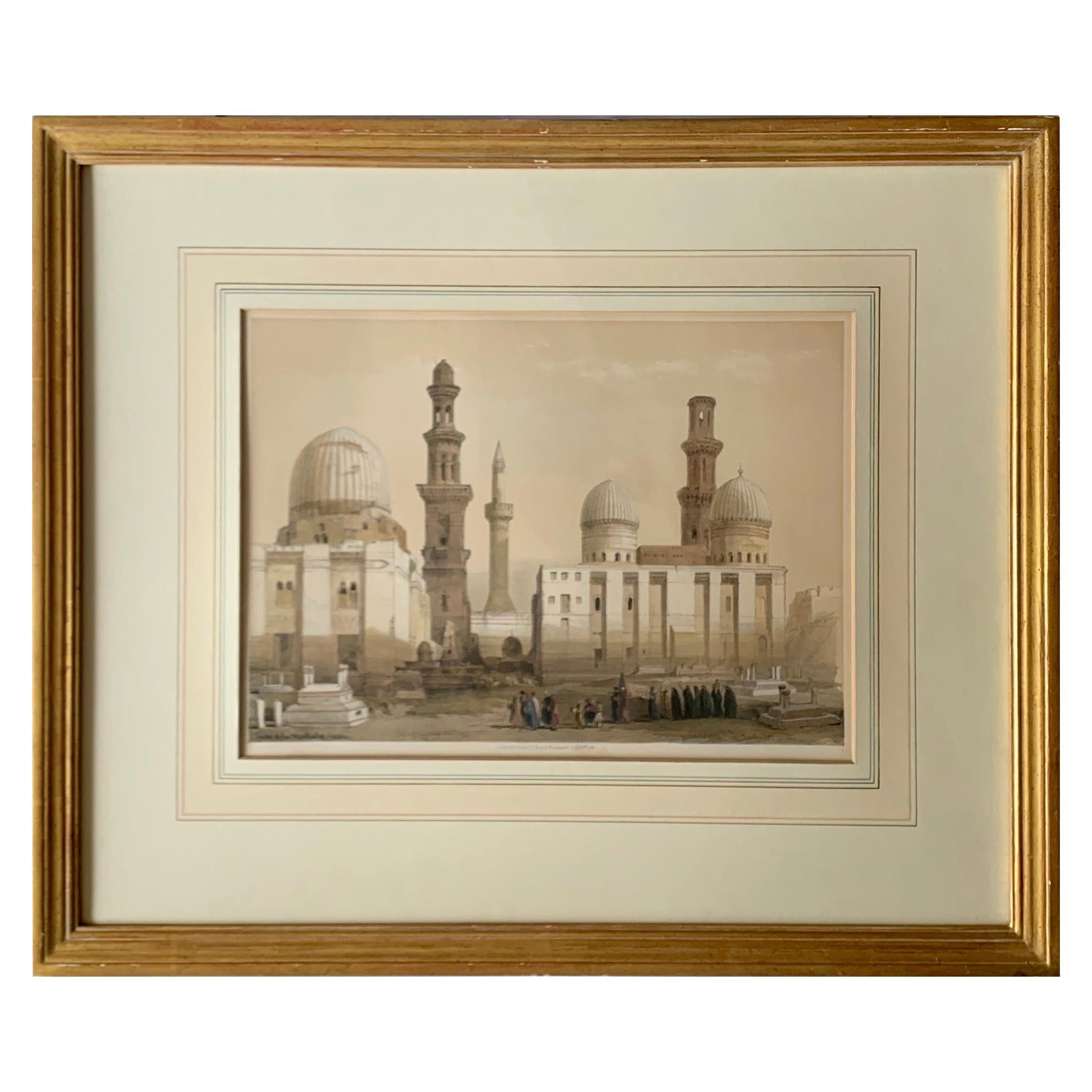 David Roberts, Tombs of the Mamelukes. David Roberts (1796-1864) antique lithograph of the "Tombs of the Mamelukes, Cairo" from the 1st edition in gilt frame, England, 1849. 
Dimension: 23" W x 19.25" H x .75" D, sight 10.25" W x 14" H.