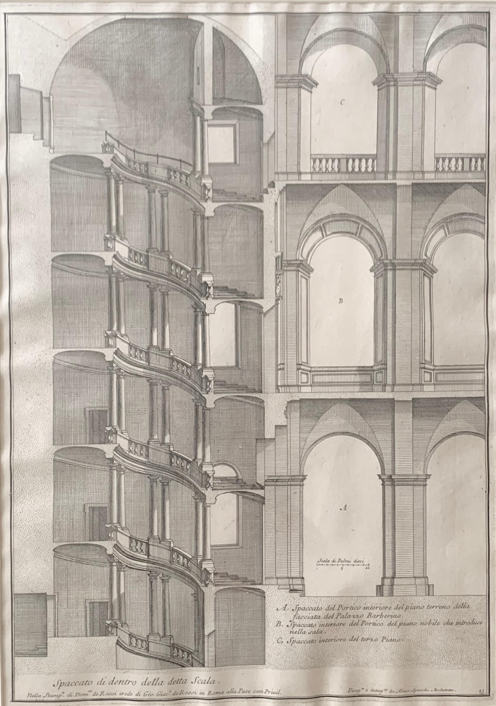 Coppia di incisioni di studi architettonici di Alessandro Specchi 2