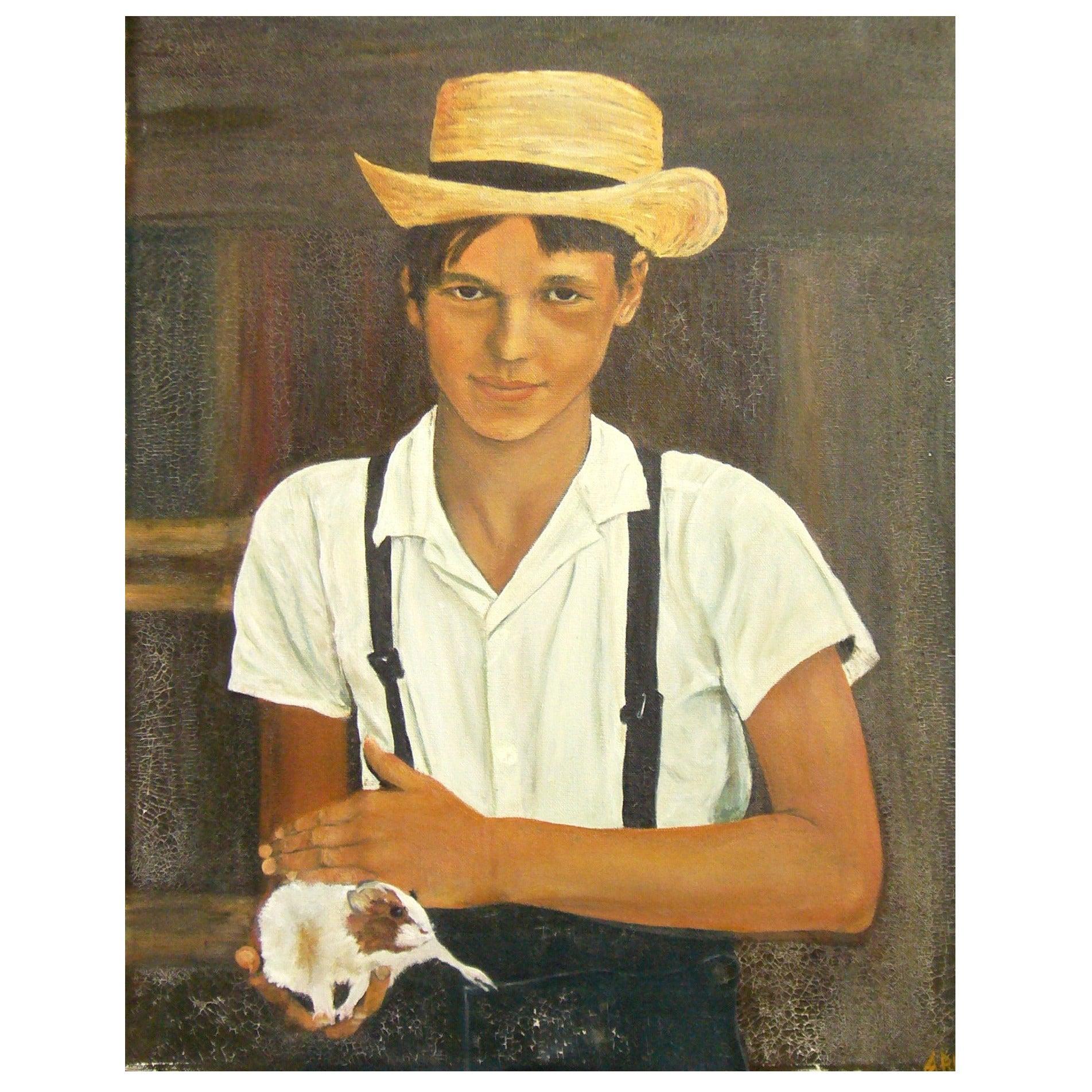 Unknown Figurative Art – Amish Boy Gemälde, 1965