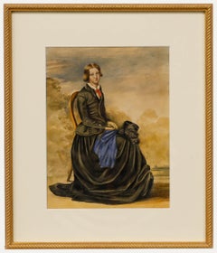 Framed Late 19th Century Watercolour - Portrait of a Lady in Mourning