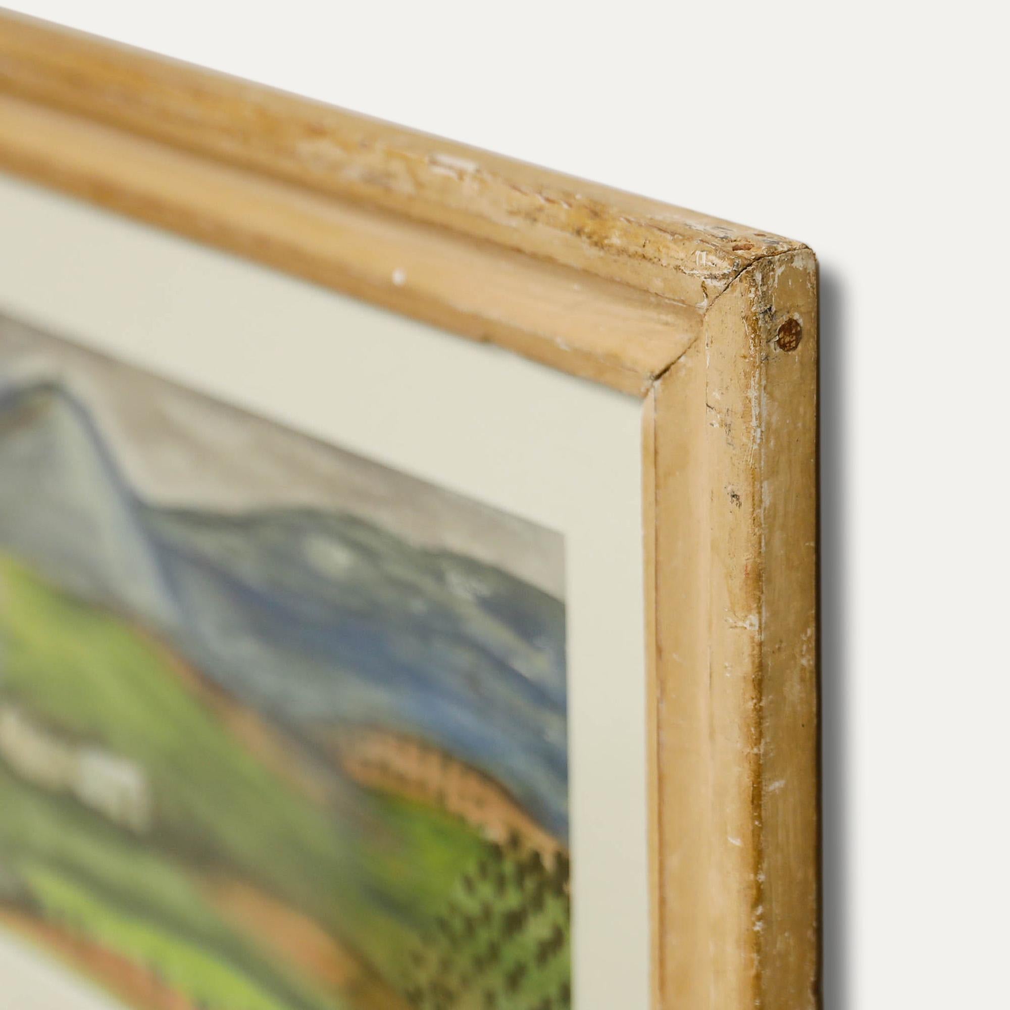 Gerahmtes Aquarell aus der Mitte des 20. Jahrhunderts – Rolling Hills im Angebot 1