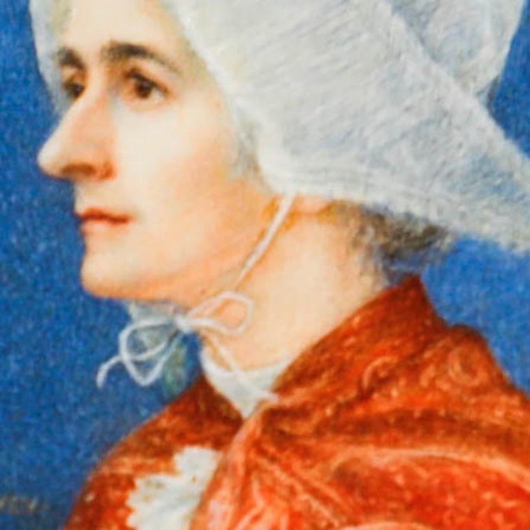 Uno studio meravigliosamente dettagliato di una donna bretone vestita con un tradizionale cappello di pizzo. Il suo scialle rosso è splendidamente dipinto con dettagli intricati. Ben presentato in una cornice ornata con effetto dorato. Firmato