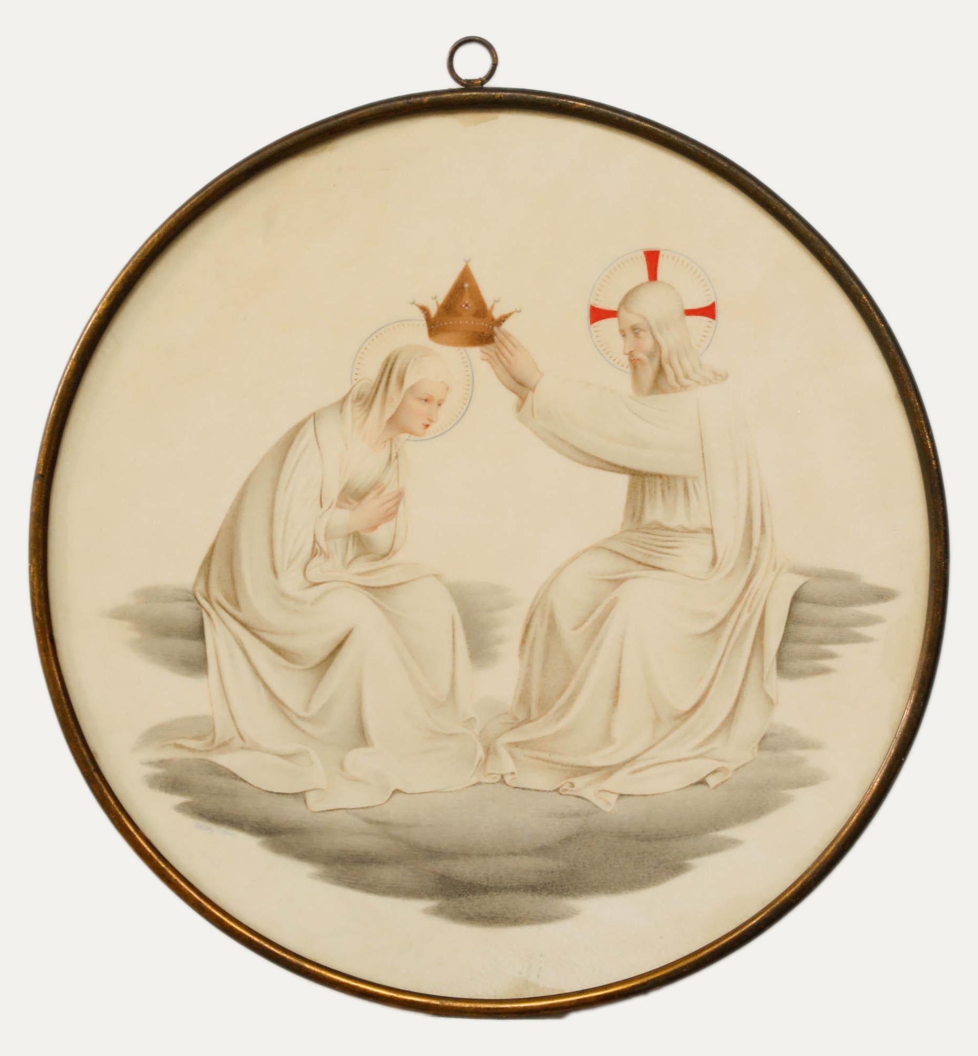 Figurative Art de Unknown - Gadda de Florencia según Fra Angelico - Acuarela, Coronación de la Virgen