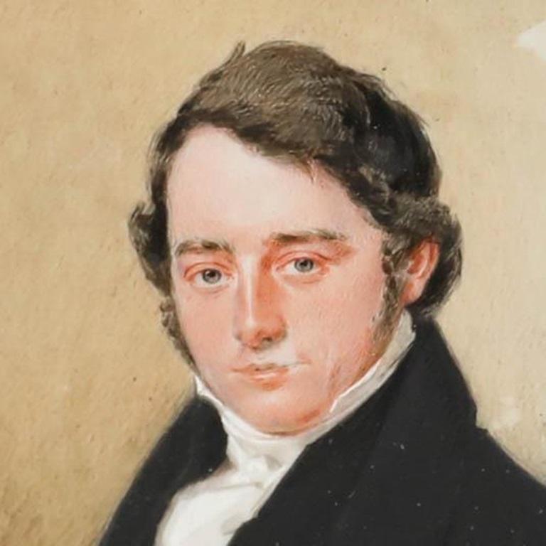 Pregevole acquerello in miniatura del XIX secolo che raffigura un distinto gentiluomo in abiti eleganti. L'artista ha prestato grande attenzione ai tratti del viso, rendendoli molto dettagliati. Senza segno. Ben presentato in una cornice dorata. Su