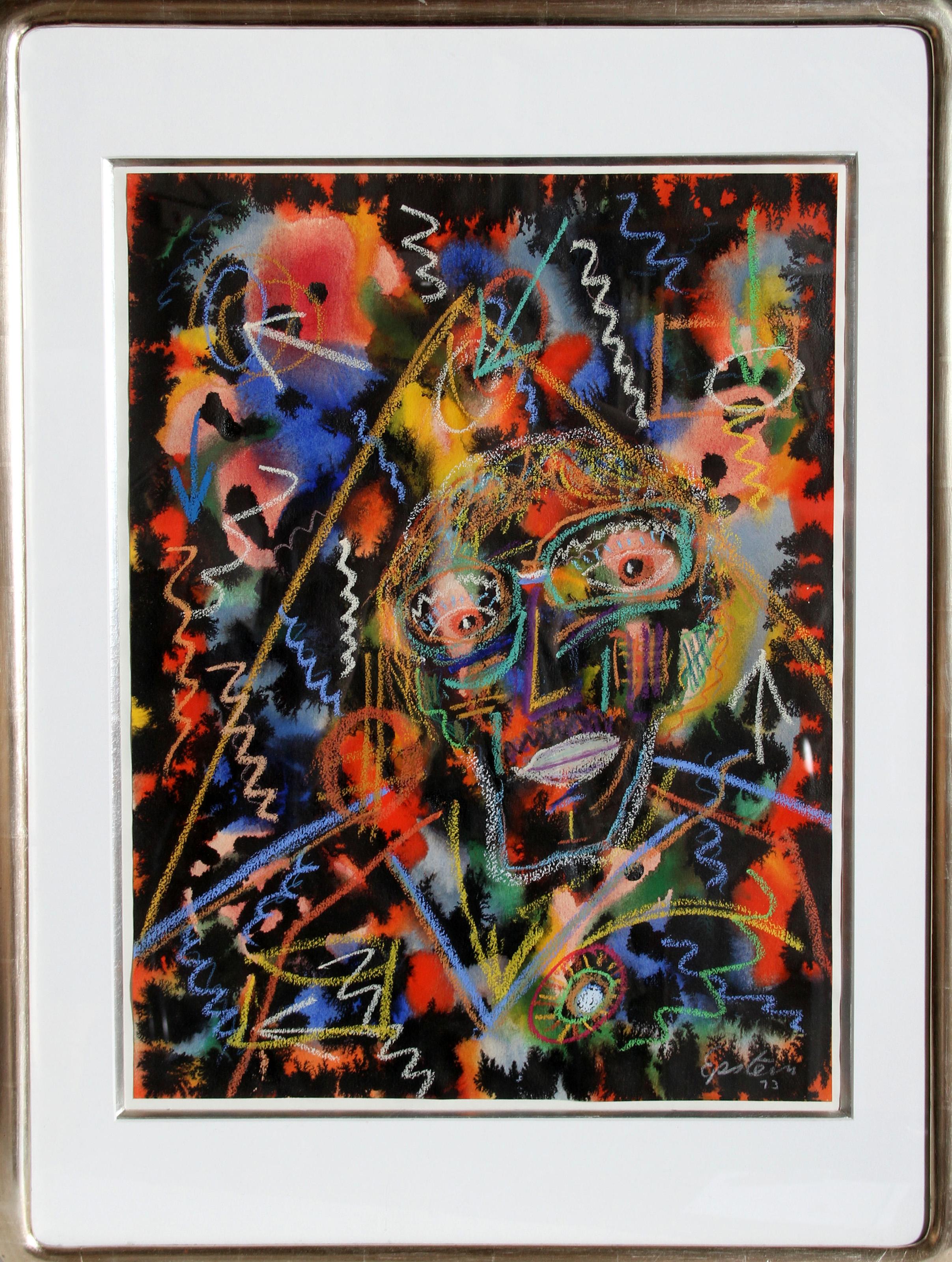 Retrato en una fiesta, acuarela y pastel expresionistas abstractos de Max Epstein
