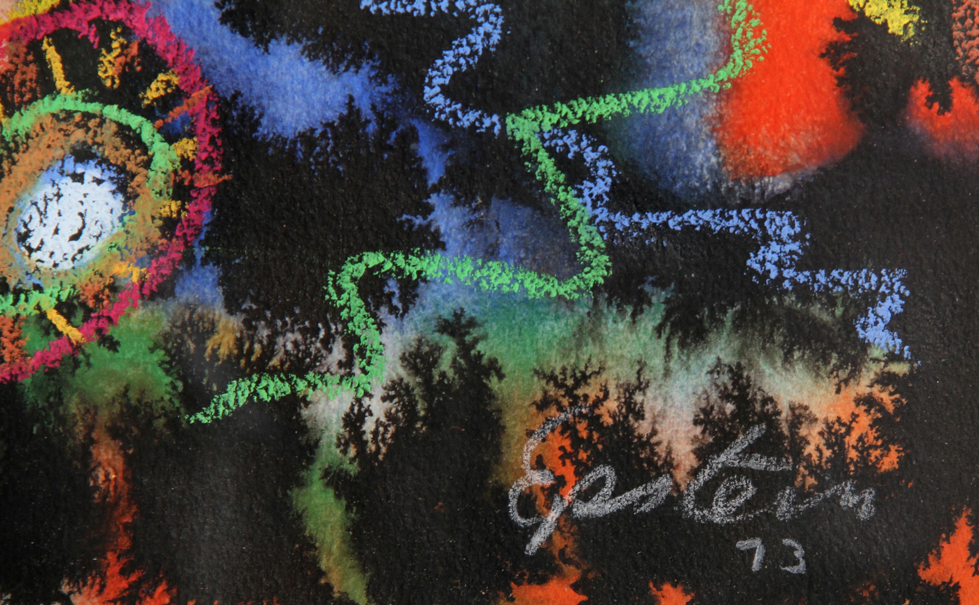 Portrait at a Party, Abstract Expressionist Watercolor and Pastel by Max Epstein For Sale 1