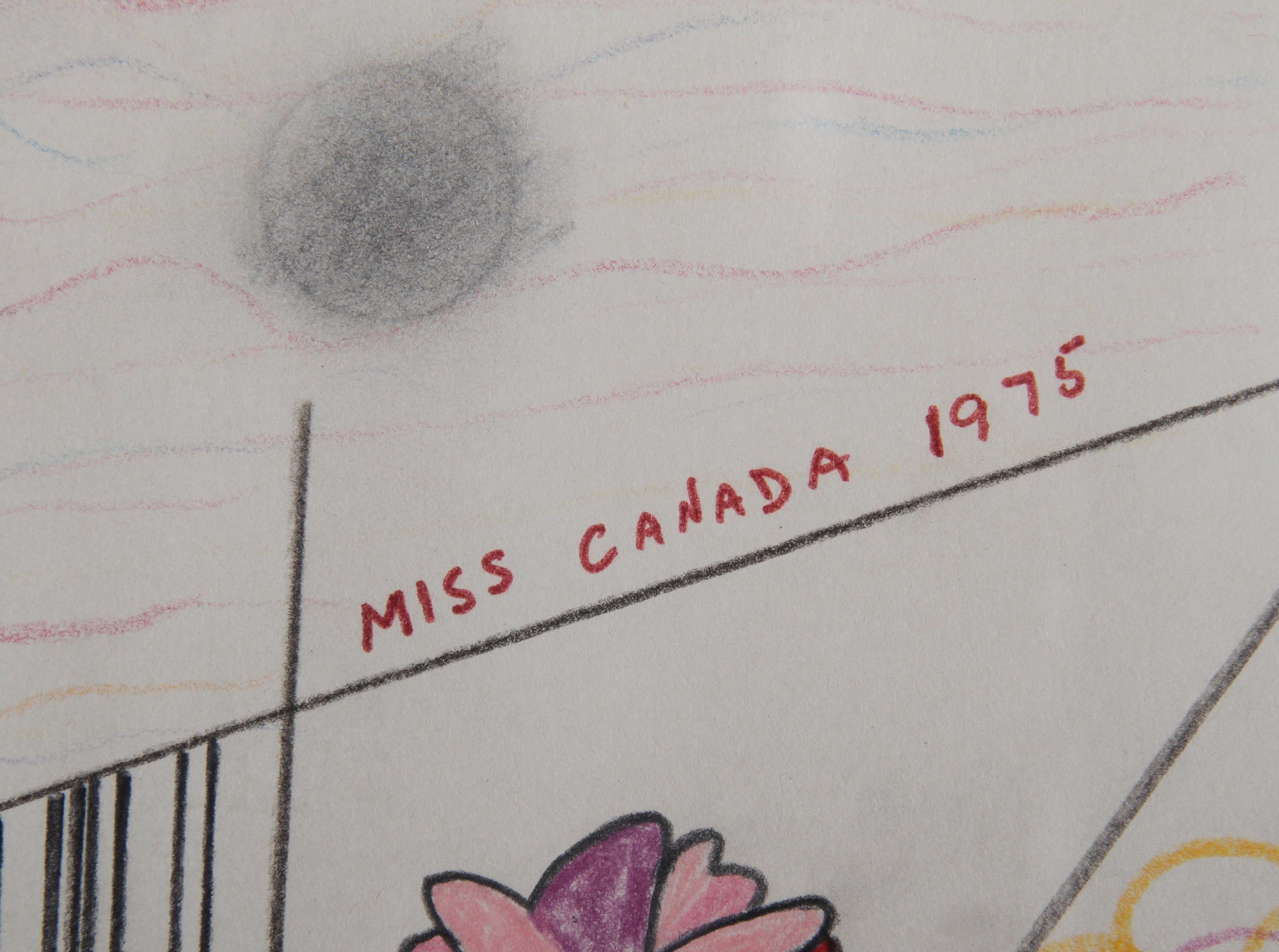 Miss Canadá, dibujo cubista a lápiz de color y grafito de Max Epstein en venta 2