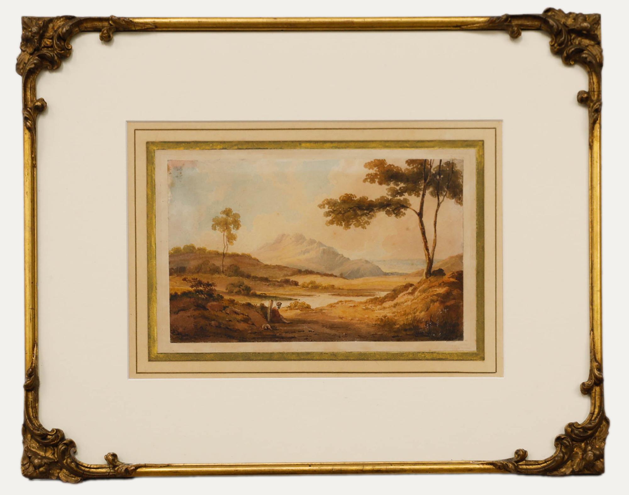 Unknown Landscape Art - Follower of John Varley (1778-1842) - Framed Watercolour, Hermit in a Landscape