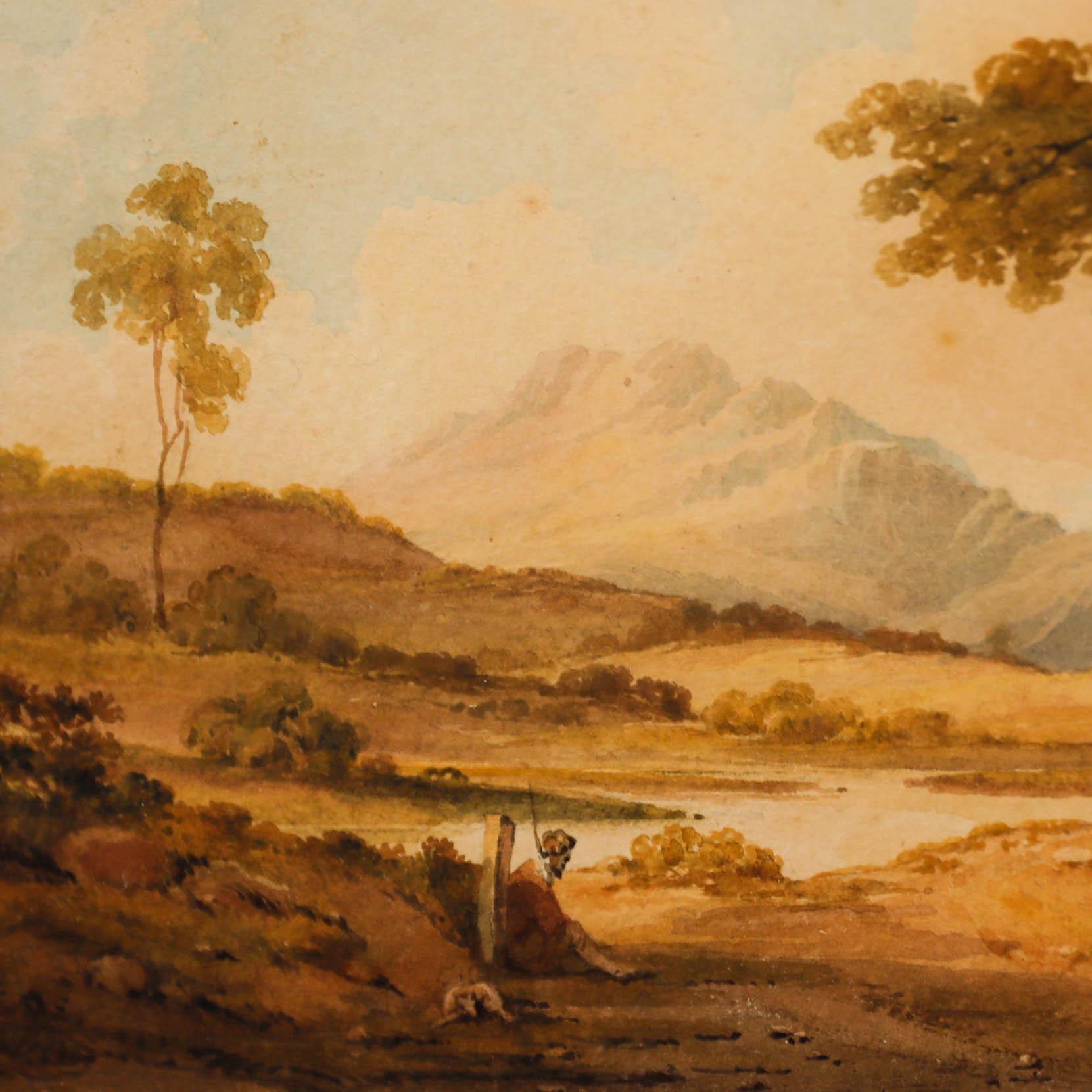 Follower of John Varley (1778-1842) - Framed Watercolour, Hermit in a Landscape - Beige Landscape Art by Unknown