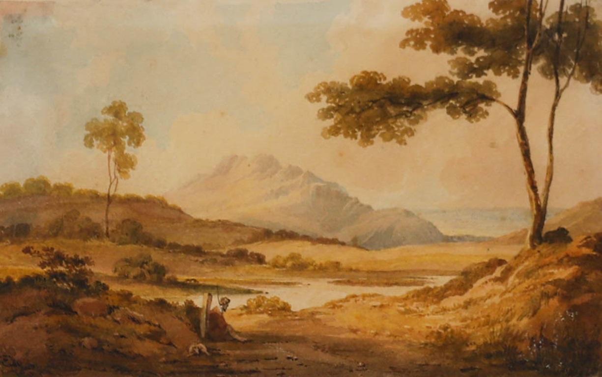 Follower of John Varley (1778-1842) - Framed Watercolour, Hermit in a Landscape - Art by Unknown