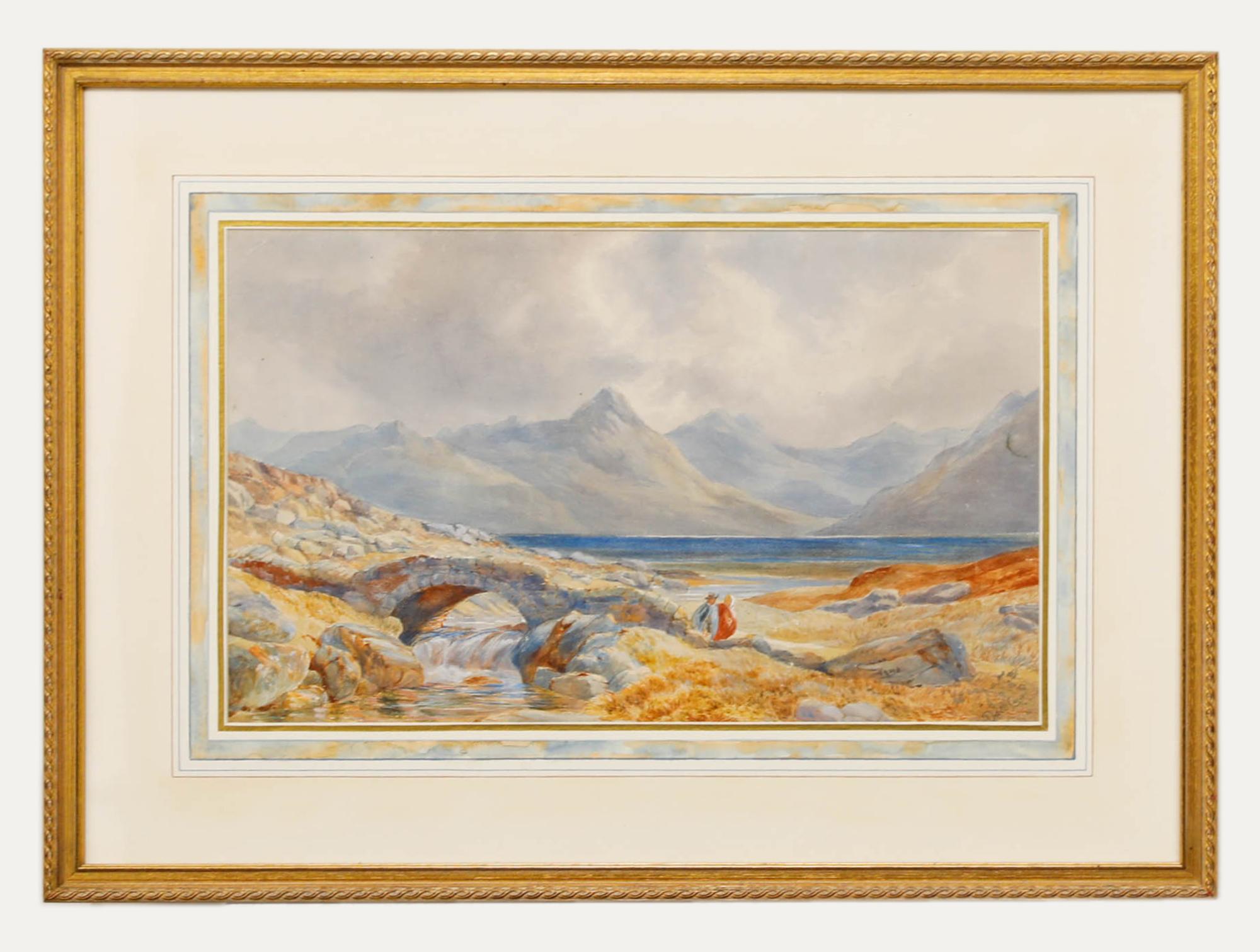Aquarelle du 19e siècle, au-dessus du pont de la pierre, à la manière de David Cox Senior