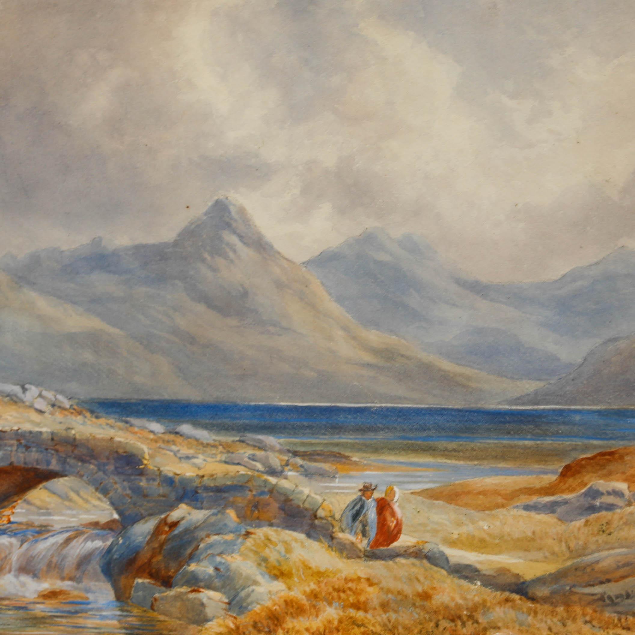 À la manière de David COX Senior (1783-1859). Signature de l'ours en bas à droite. Présenté dans un cadre doré et un montage au lavis. Sur le papier.