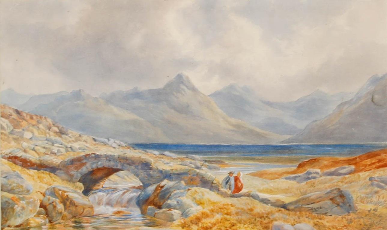 Aquarelle du 19e siècle, au-dessus du pont de la pierre, à la manière de David Cox Senior - Art de Unknown