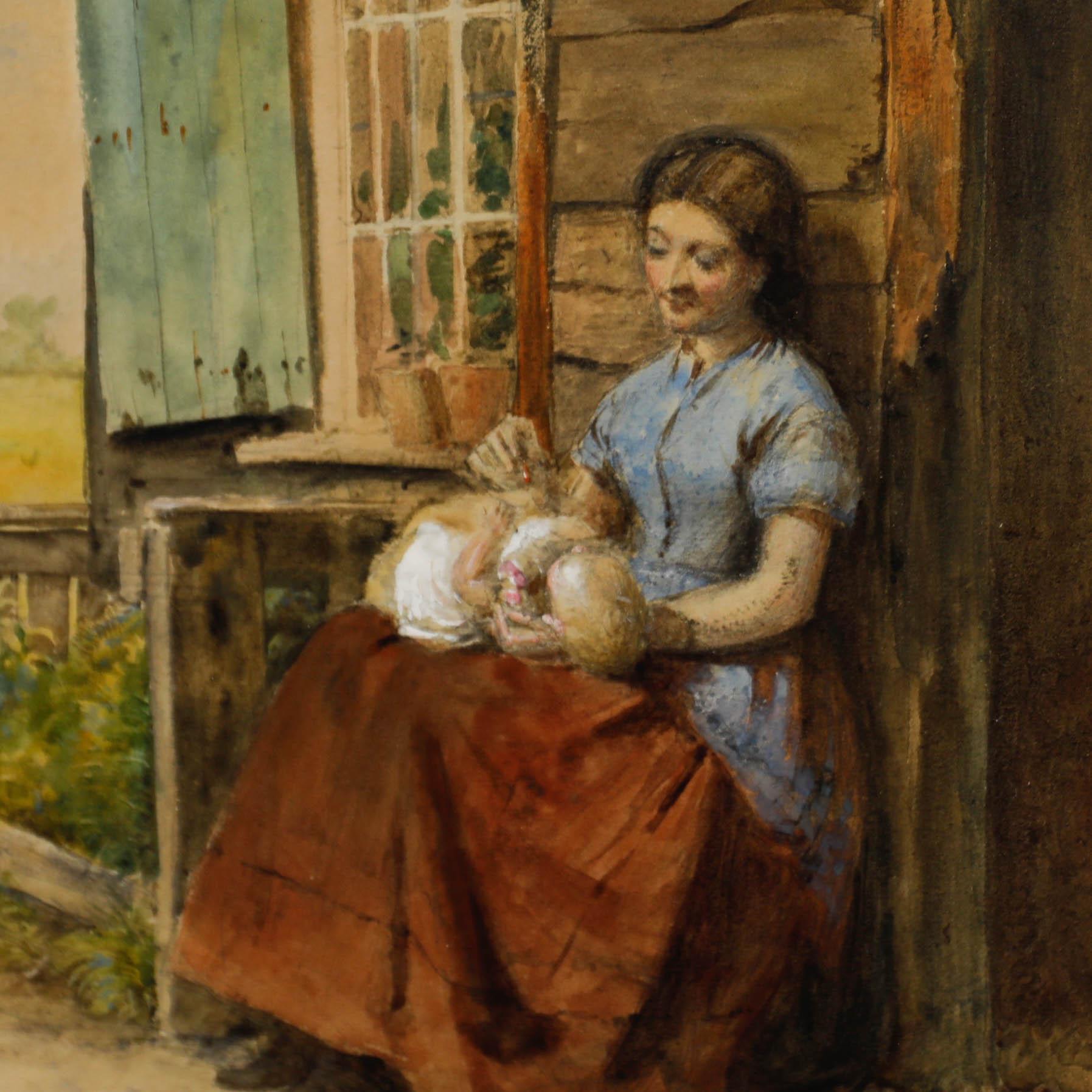 George Goodwin Kilburne (1839-1924) - 1867 Aquarell, Mutter und Baby im Angebot 2