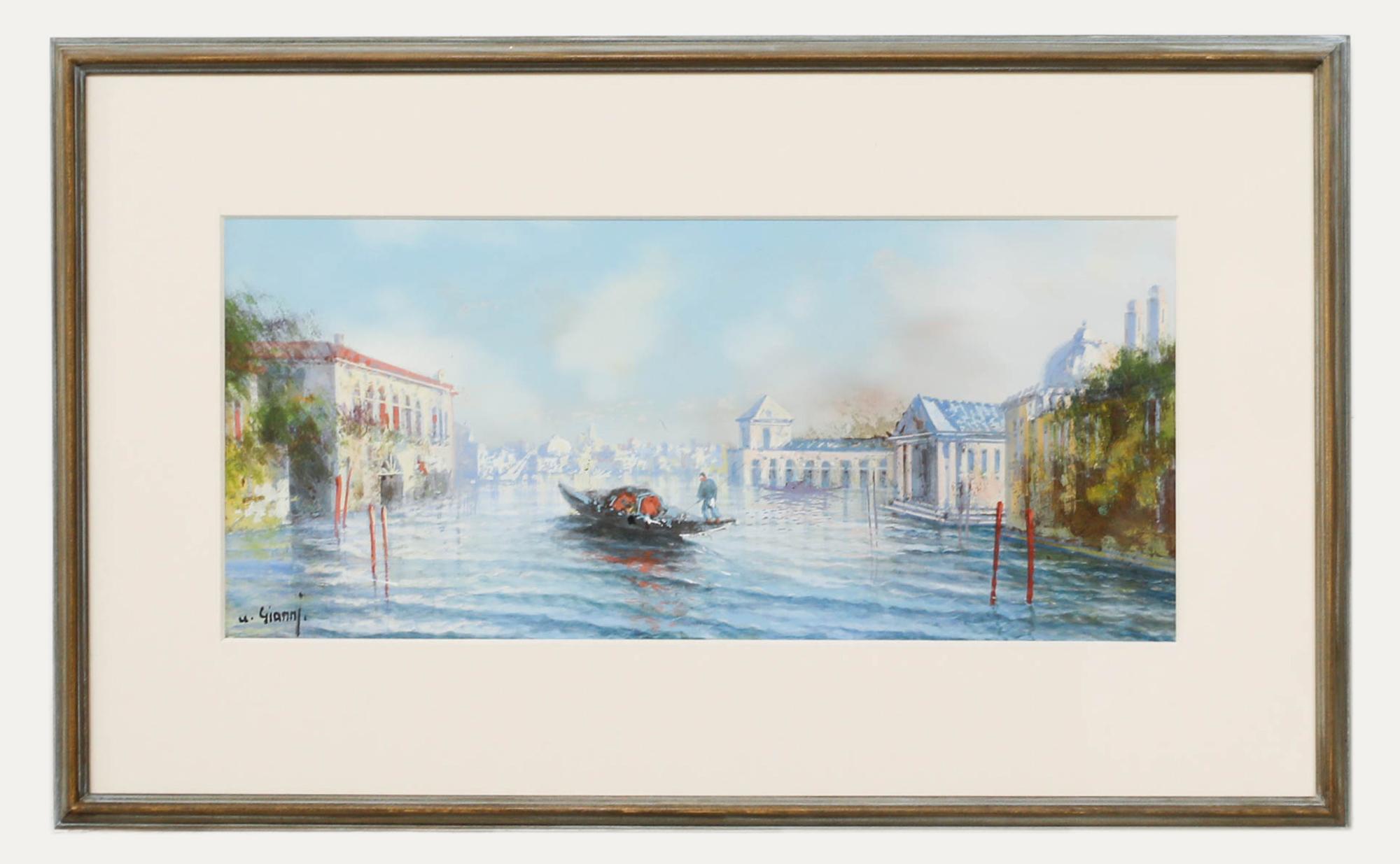 Maria Gianni (1873-1956) - Gouache enmarcado, Góndola en el Lido