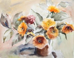 Vase mit Blumen, impressionistisches Aquarell von Eve Nethercott