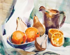 Natura morta con frutta, acquerello impressionista di Eve Nethercott