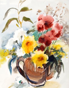 Vaso di fiori, acquerello impressionista di Eve Nethercott