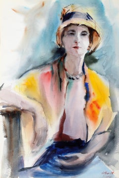 Donna in giallo, acquerello impressionista di Eve Nethercott