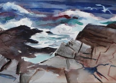 Rocky Shore, impressionistisches Aquarell von Eve Nethercott