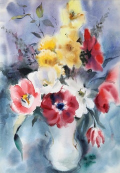 Bouquet di fiori, acquerello impressionista di Eve Nethercott