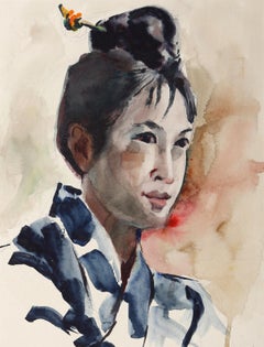 Porträt einer japanischen Frau, impressionistisches Aquarell von Eve Nethercott
