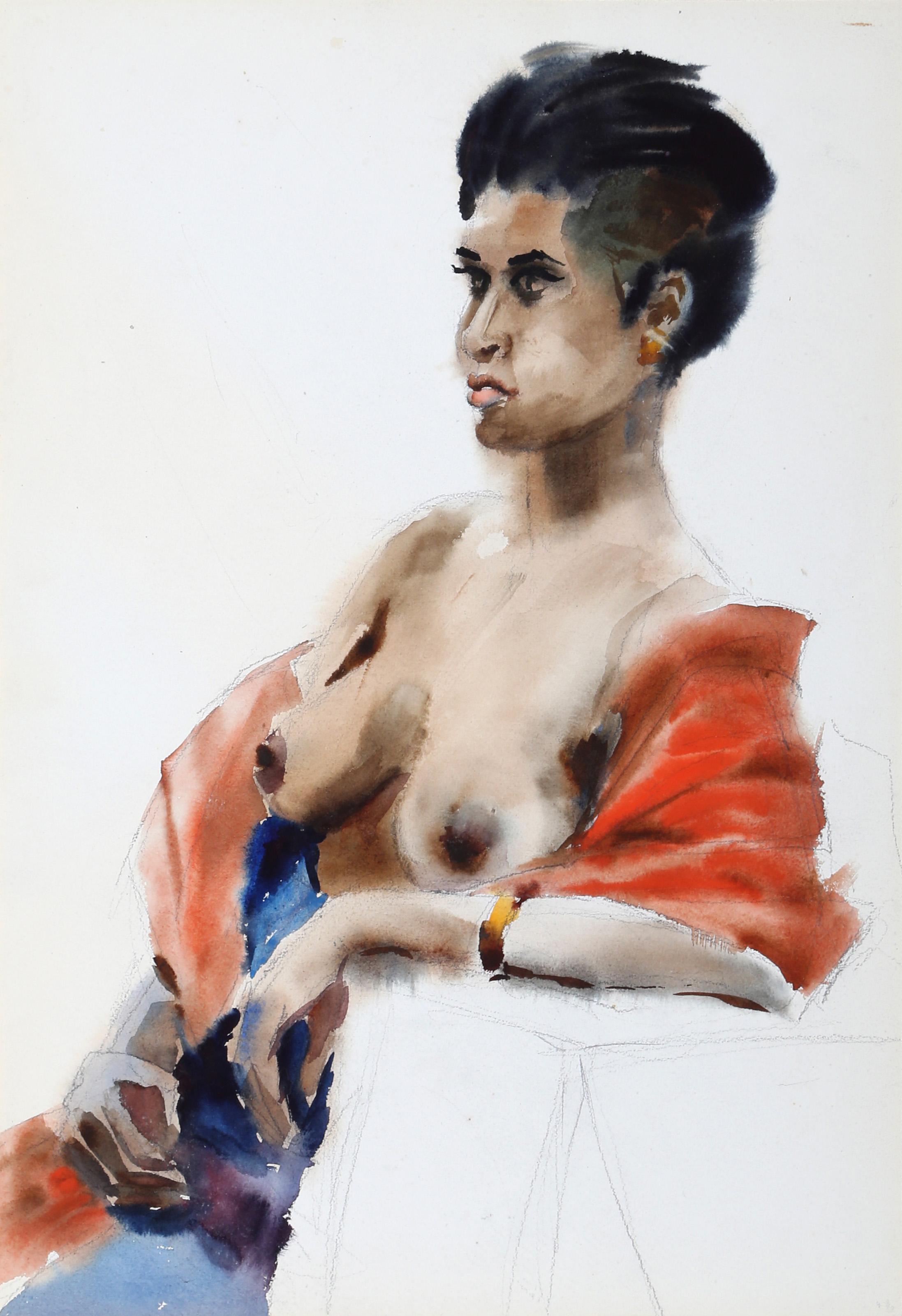Aktporträt, impressionistisches Aquarell von Eve Nethercott