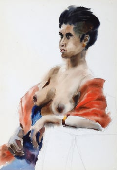 Aktporträt, impressionistisches Aquarell von Eve Nethercott