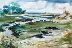 Stony Brook, Impressionistisches Aquarell von Eve Nethercott