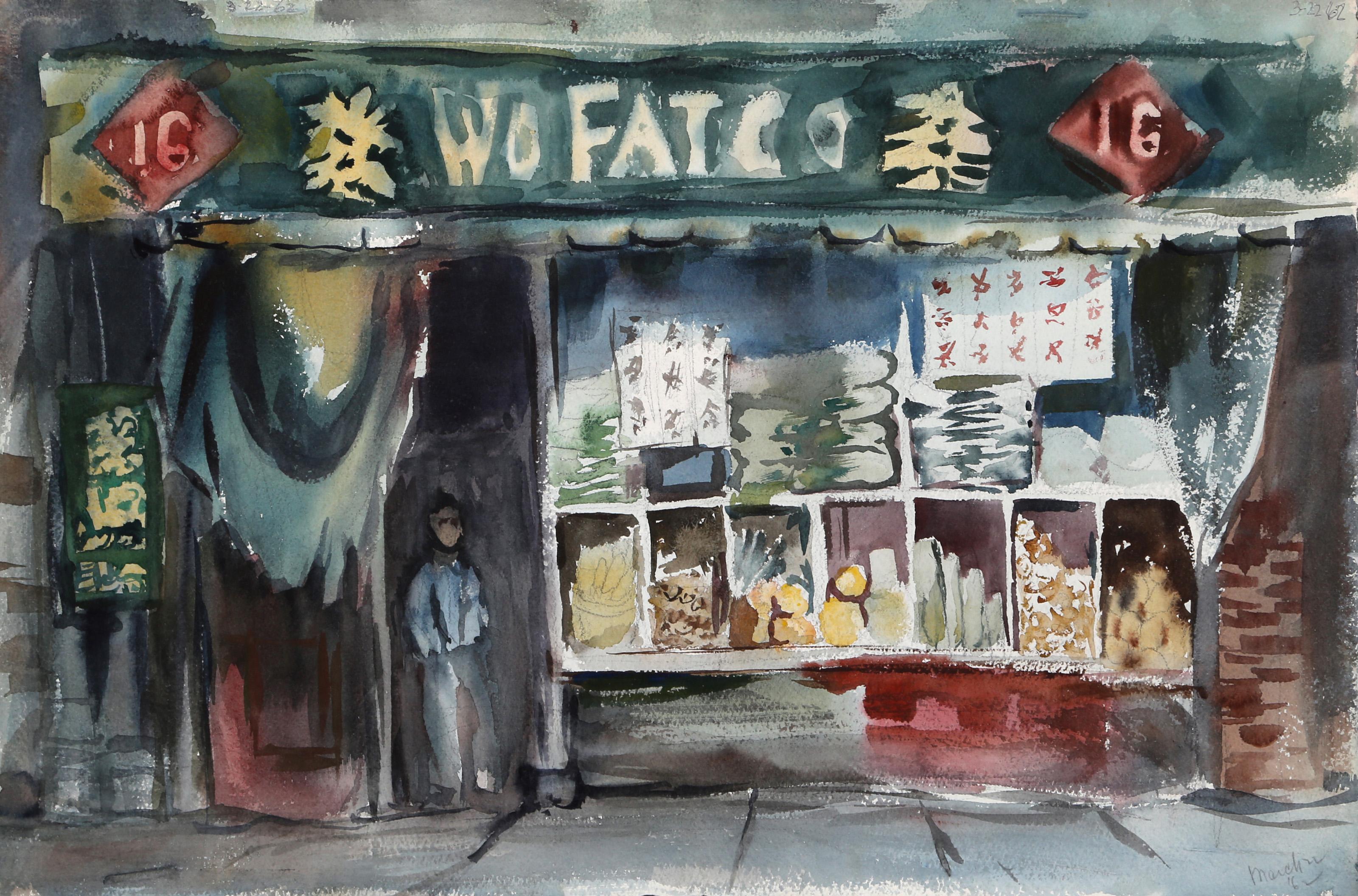  Eve Nethercott, Amerikanerin (1925 - 2015) -  Wo Fat Co. (P5.12), Jahr:  1962, Medium:  Aquarell auf Papier, Größe:  15  x 22 in. (38.1  x 55,88 cm), Beschreibung:  Dieses doppelseitige Aquarell von Eve Nethercott zeigt zwei unterschiedliche