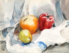Natura morta di frutta, acquerello impressionista di Eve Nethercott