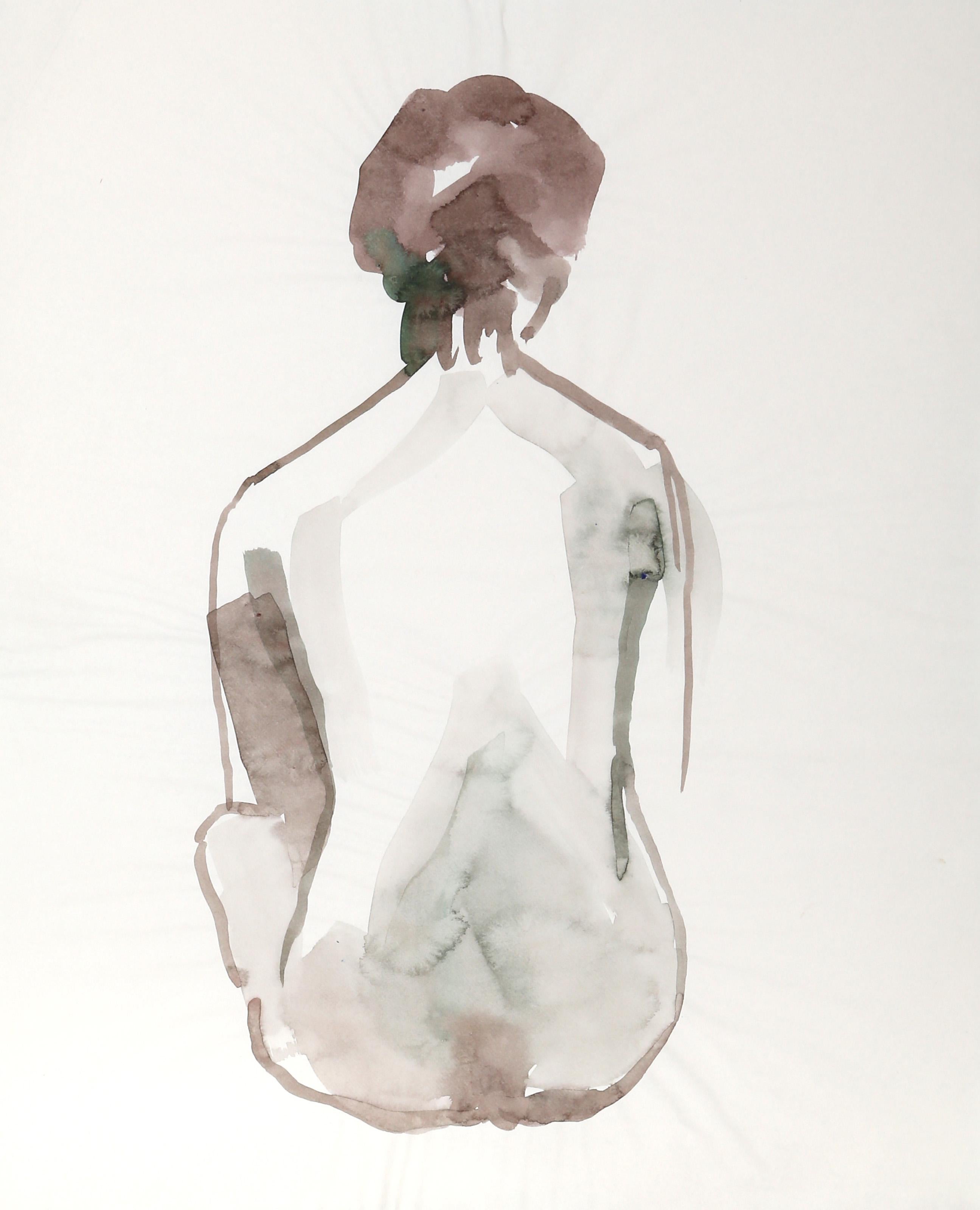  Eve Nethercott, Amerikanerin (1925 - 2015) -  Nackt (P5.58), Jahr:  1960, Medium:  Aquarell auf Papier, Größe:  17  x 13.5 in. (43.18  x 34,29 cm), Beschreibung:  Die dem Betrachter abgewandte, in Graustufen gehaltene Darstellung einer nackten Frau