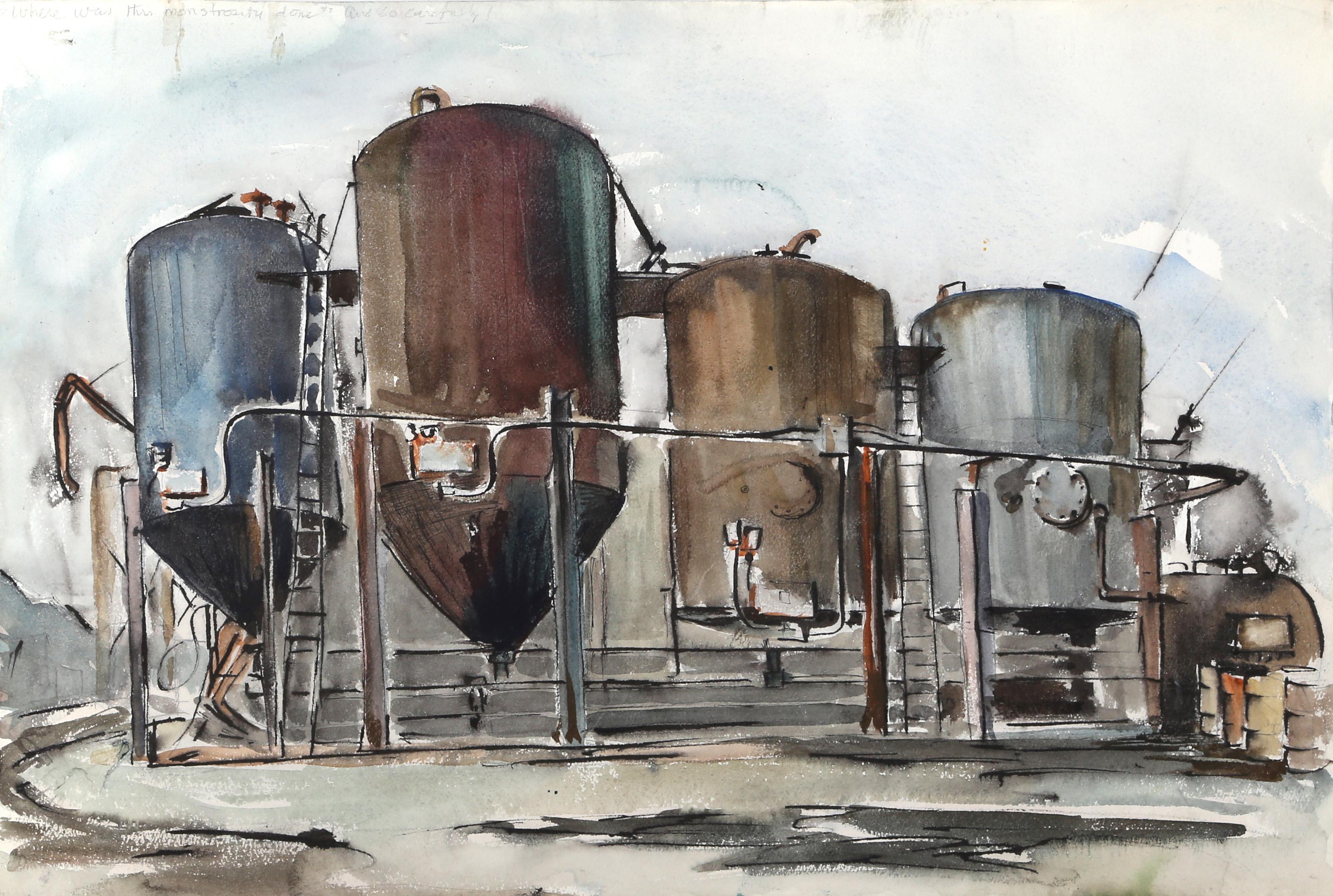  Eve Nethercott, estadounidense (1925 - 2015) -  Tambores (P5,43), Año:  1958, Medio:  Acuarela sobre papel, Tamaño:  15  x 22 pulg. (38,1  x 55,88 cm), Descripción:  Una acuarela única sobre papel de la artista impresionista estadounidense Eve
