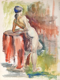 Aktmodell in Woodstock, impressionistisches Aquarell von Eve Nethercott