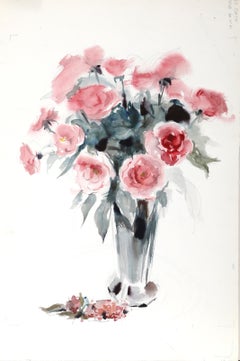 Fiori rosa, acquerello impressionista di Eve Nethercott