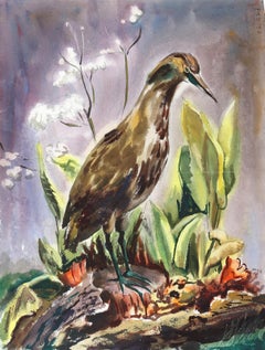 Vogel, impressionistisches Aquarell von Eve Nethercott