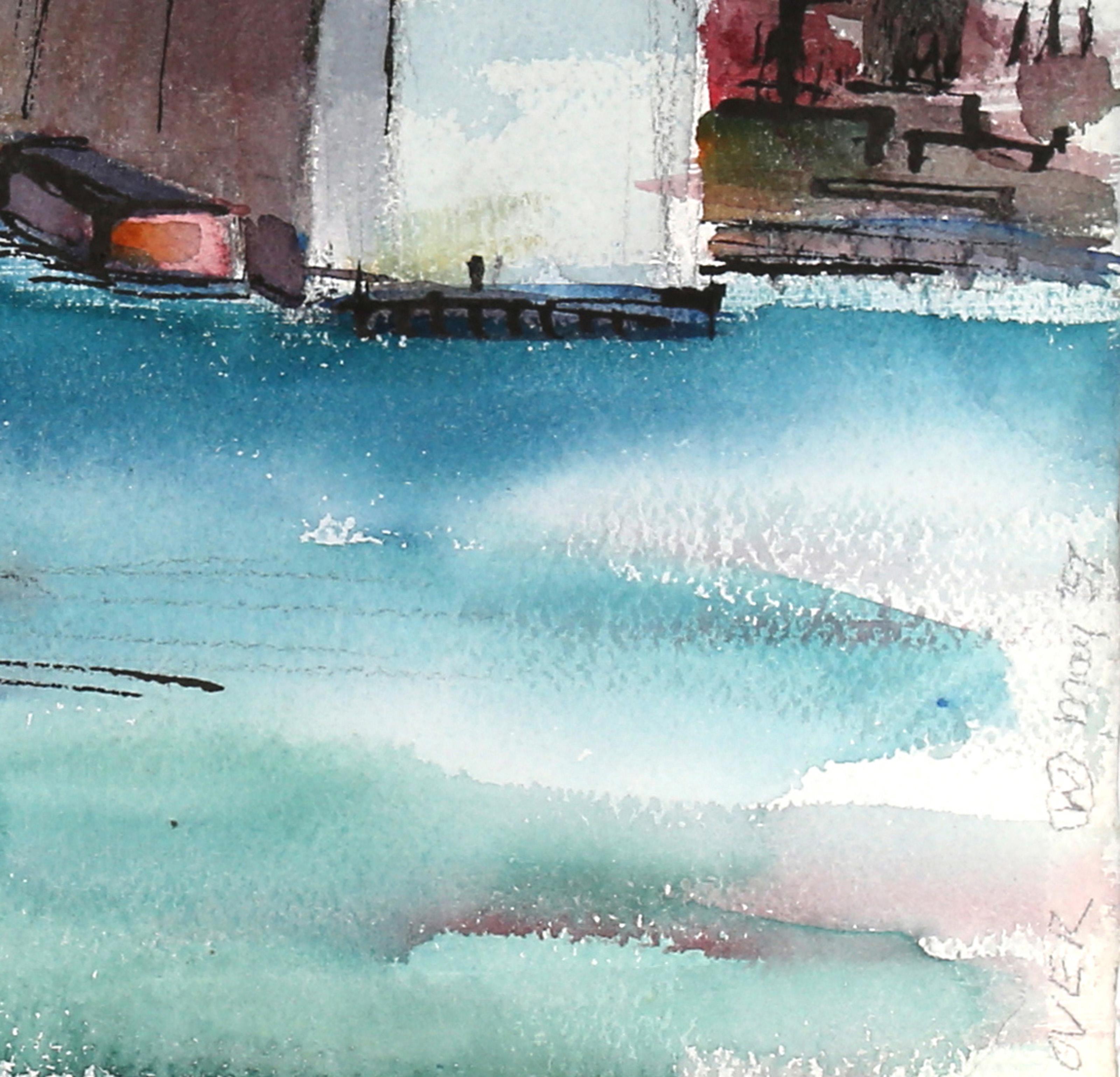 Vista de la ciudad, acuarela impresionista de Eve Nethercott en venta 3