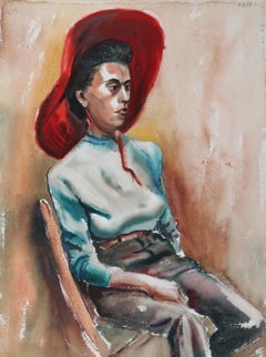 Sitzende Frau, impressionistisches Aquarell von Eve Nethercott