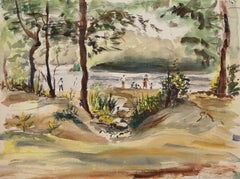Impressionistisches Aquarell von Eve Nethercott, „Pond Park“ von Allen