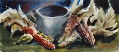 Still Life with Corn, Impressionist Watercolor by Eve Nethercott