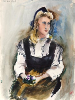 Femme assise, aquarelle impressionniste d'Eve Nethercott