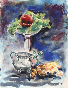 Naturaleza muerta con nueces, acuarela impresionista de Eve Nethercott