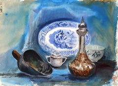 Nature morte avec assiette, aquarelle impressionniste d'Eve Nethercott