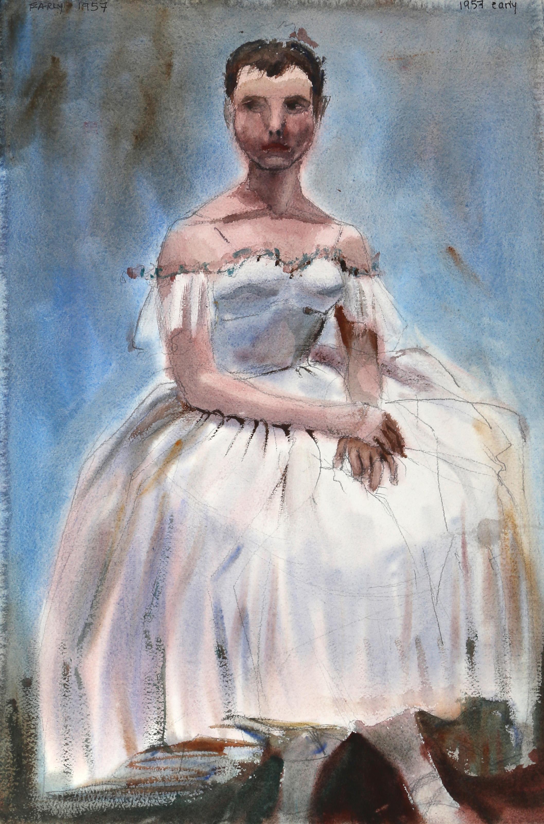 Ballerine assise, aquarelle impressionniste d'Eve Nethercott