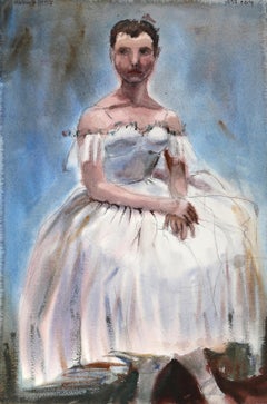 Bailarina sentada, acuarela impresionista de Eve Nethercott