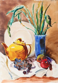 Still Life with Teapot, Impressionist Watercolor by Eve Nethercott